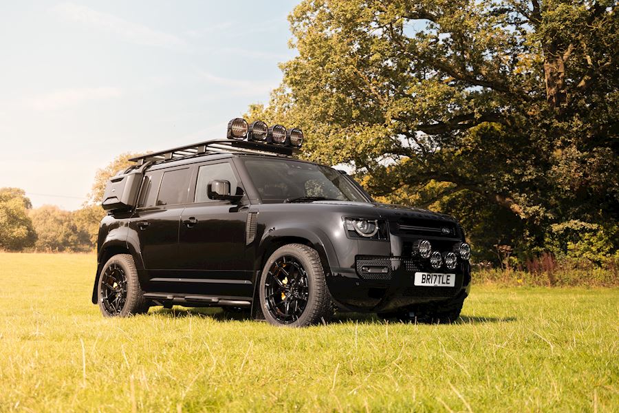 Landrover Defender 110 installed with Vossen HFX-1 wheels in Gloss Black